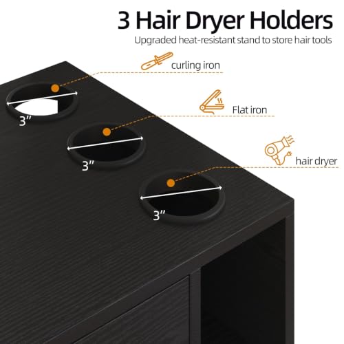 Wall Mount Salon Station Organizer with 3 Dryer Holders