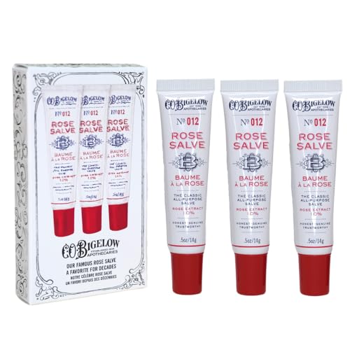 C.O. Bigelow Rose Salve Lip Balm Tubes 3 Pack, All Purpose Salves Moisturizing for Chapped Lips and Dry Skin