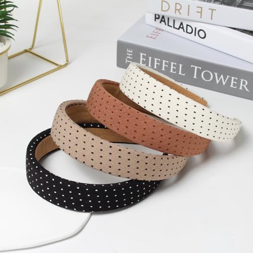 Polka Dot Headbands for Women, 4-Pack | Wide Fabric Hair Bands