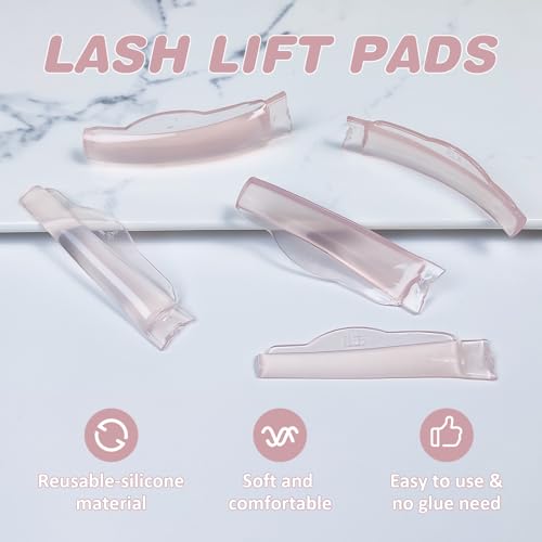 Troocolor Lash Lift Pads, 10Pcs Reusable Soft Lash Lift Shield Gluelree for Lash Lift Kit Self-Adhesive Ancillary Eyelash Curler, pink