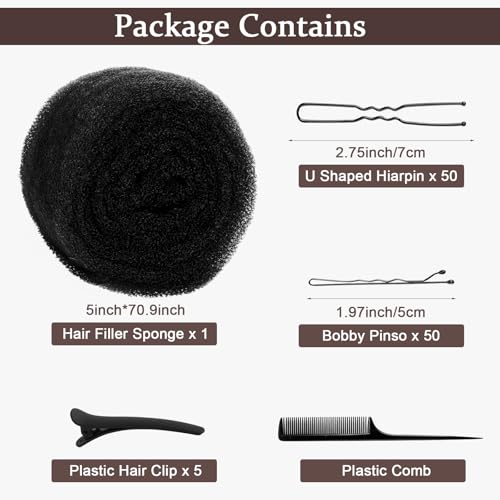 Hair Volume Bumps Set with 105pc Clips & Comb - Black
