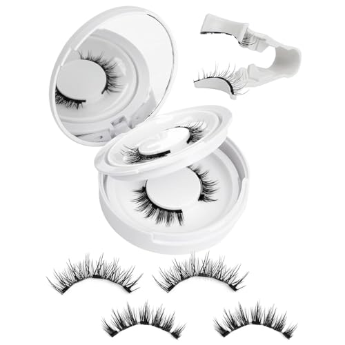 Magnetic Eyelashes 2 Pair Reusable Magnetic Eyelashes with Applicator, No Adhesive Required, Natural-Looking Eyelashes, Eyelash Curler Set, Easy to Wear and Remove