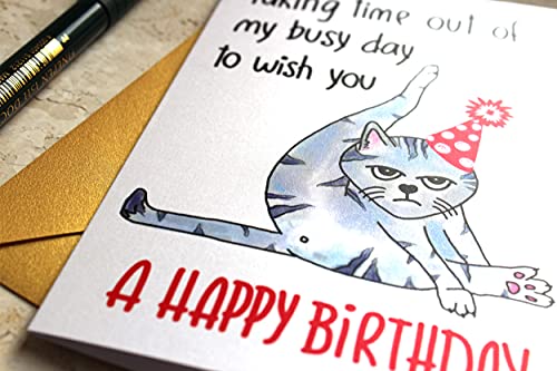 Taking Time out of My Busy Day to Wish You a Happy Birthday Handmade Card, Funny Bday Gift for Cat Mom, Cat Dad or Cat Lover