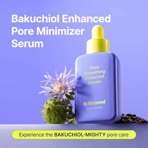 By Wishtrend Pore Smoothing Bakuchiol Serum 1.01 Fl Oz, Pore Minimizer Enhanced with Bakuchiol & Niacinamide, Peptide, Increase production of Collagen Fiber, for saggy & enlarged pores
