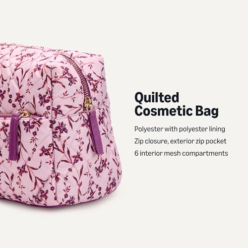 Amazon Essentials Quilted Travel Makeup Bag with Mesh Compartments