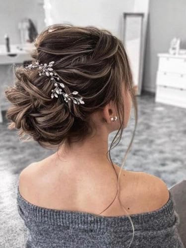 Brihasory Rhinestone Headband and Bridal Hair Clip Wedding Hair Pins Accessories for Brides Handmade Bridal Headpieces Set Prom Hair Pieces for Women and Girls Bridesmaid Gifts(Gold Headband)