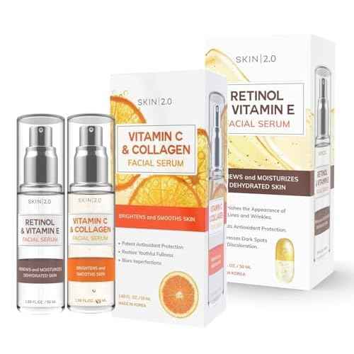 Vitamin C & Collagen + Retinol & Vitamin E Facial Serum Set - Dermatologist Tested, Anti-Aging, Dark Spot Remover, Brightening - Cruelty-Free, Clean Beauty, Korean Skincare - 1.69 oz (2-Pack)