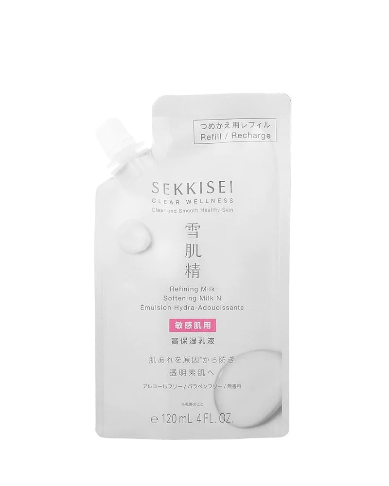 SEKKISEI CLEAR WELLNESS Softening Milk N REFILL Pouch, Lightweight Facial Emulsion for Sensitive Skin, 4 Ounce