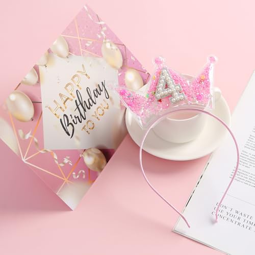 Fancheer Pink Birthday Crown Headband for Toddler Girls 2-8