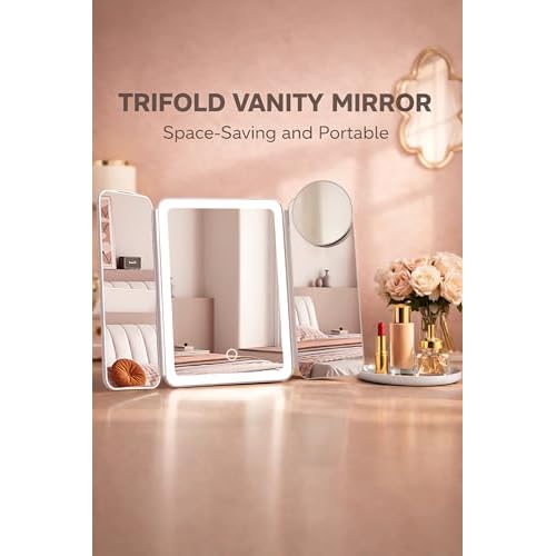 Lupow Makeup Mirror Vanity Mirror with 3 Lighting and Adjustable Brightness,Detachable Height-Adjustable Dresser Mount,2X,3X,10X Magnification,Suitable for Bathrooms,Vanity,Ideal Gifts for Women