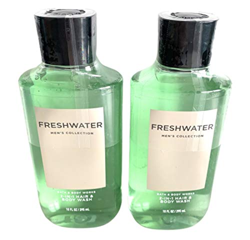 Bath and Body Works Men's Collection Freshwater 2 in 1 Hair and Body Wash 10 Oz. 2 Set.