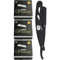 the shave factory Straight Edge Razor Kit - with Single Stainless Steel razors for men from (Black / 300 Derby Blades)
