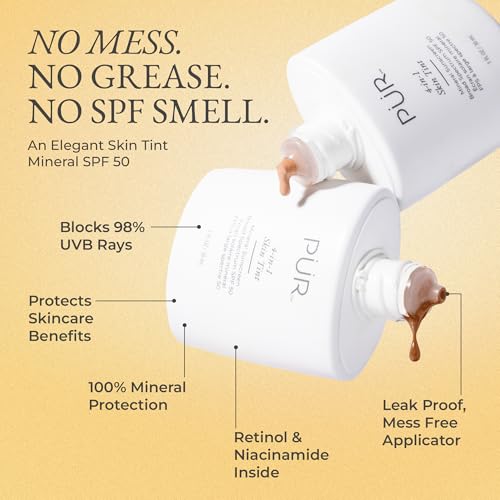 P?R MINERALS Tinted Sunscreen for Face, 4-in-1 Skin Tint - Broad Spectrum Mineral Sunscreen, SPF 50 - Tinted Facial Moisturizer, Primer & Foundation for Sun Protection - Lightweight, Buildable