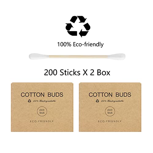 Bamboo Cotton Swabs Wooden Sticks 400 Count Eco-Friendly