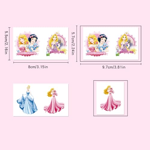 100 Princess Temporary Tattoos for Kids – Waterproof Cartoon Stickers
