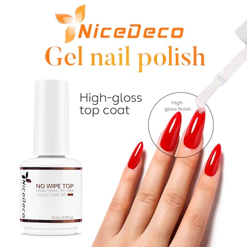 Nicedeco No Wipe Gel Top Coat and Base Coat, 6 Pcs Rubber Base Gel Polish for Nails