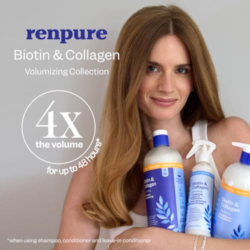 RENPURE Biotin & Collagen Leave-In Conditioner Treatment, For a Fuller, Thicker Look, Biotin Hair Spray Leave In Conditioner For Fine, Thin or Limp Hair, Vitamin B7, Collagen 8 Fl Oz (Pack of 2)