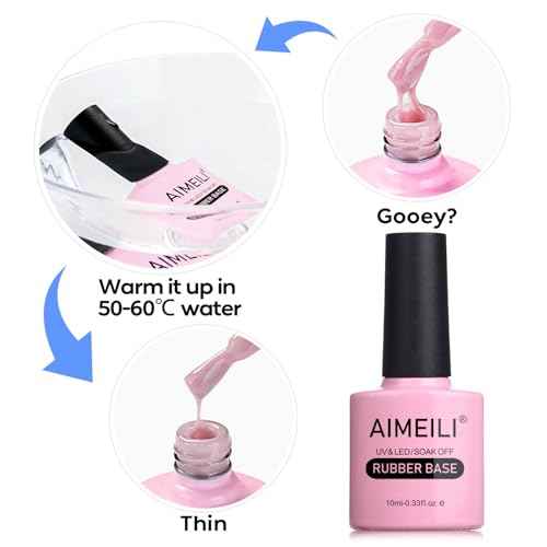 AIMEILI Hema Free Rubber Base Gel For Nails, Soak Off U V LED Clear Sheer Gel Nail Polish, 4 in 1 Nail Strengthen/Enhance/Base Coat/Color Set Of 6pcs X 10ml - Kit 45