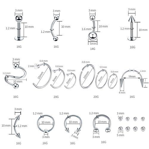 94-Piece Professional Body Piercing Kit with Stainless Steel Jewelry