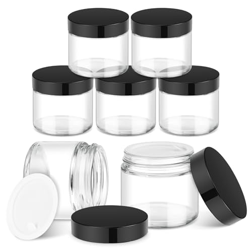 Bumobum 2 oz Glass Jars with Lids, 7 pack Small Jars with White Labels & Inner Liners, Multicolor 60 ml Empty Round Cosmetic Containers for Sample, Powder, Cream, Lotion, Spice