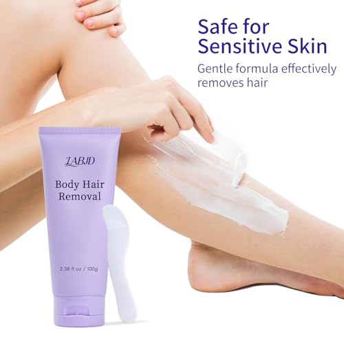 Gentle Hair Removal Cream for Sensitive Skin - Pain-Free 2-in-1 Body Hair Removal with Spatula - Long-Lasting & Easy Application for Men & Women