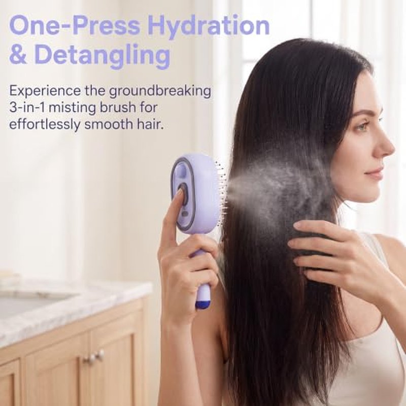 3-in-1 Electric Self-Clean Detangling Brush with Mist & Massage