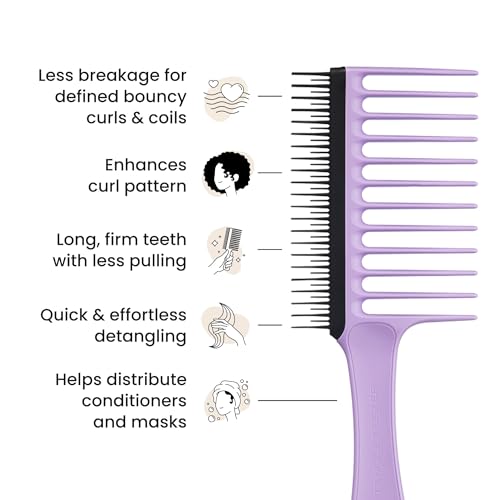 Tangle Teezer The Wide Tooth Comb for Curly Hair, Double-Sided Detangling Comb for All Hair Types, Wet and Dry Detangling, Lilac