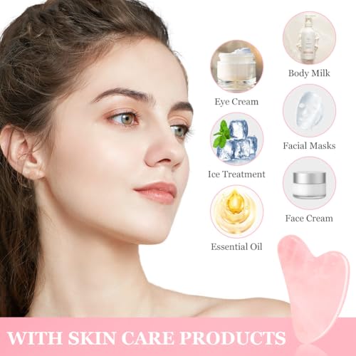 URAQT Gua Sha Facial Tools Rose Quartz Guasha Tools for Face & Eye Gua Sha Stone Skin Care Body Tighten Skin Massage Tools for Puffiness Reducing & Jawline Sculpting Face Stone Gua Sha Tools (Pink)