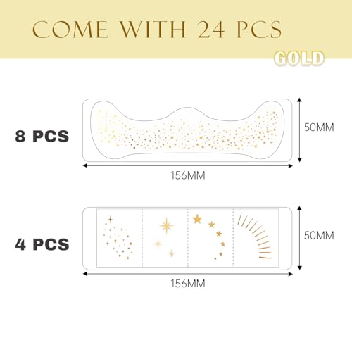 Glitter Freckles Face Tattoo - 24PCS Waterproof Gold Temporary Sparkle Patches for Women, Glow Up Makeup (Gold)