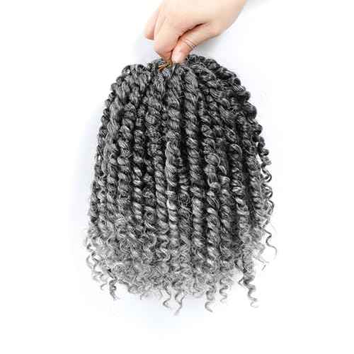 Passion Twist Hair 6 Inch 8 Packs Pre-Twisted Pre-Looped Crochet Hair for Black Women, Short Curly Passion Twist (6 Inch, Pack of 8, Gray#)