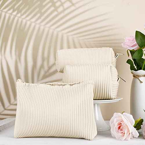 Talltalk 3 Pcs Cosmetic Makeup Bag for Women Portable Travel Toiletry Cosmetic Pouch Cute Bag Accessories Brushes Storage Organizer for Daily Use, 3 Sizes(Pu Leather,Elegant)