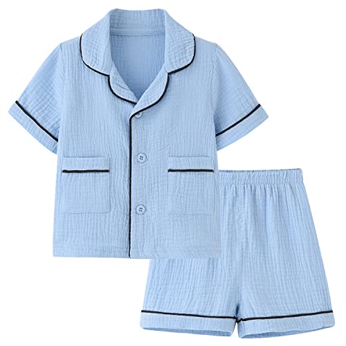 BINIDUCKLING Toddler Button Up Pajamas Summer Pjs for Girls Boys 18 Months - 12 Years