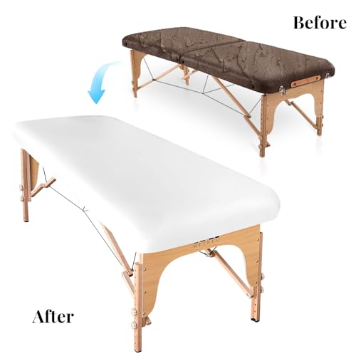 PU Leather Massage Table Cover Wipeable Vinyl Massage Table Cover Waterproof & Oilproof Lash Bed Covers Fitted 32" Wide (Pure White, 1 PCS)