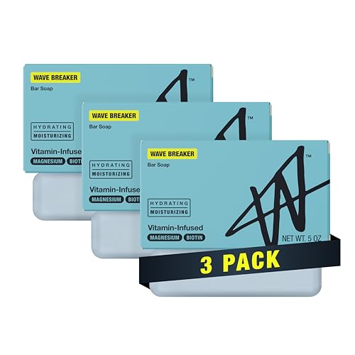 W by Jake Paul Bar Soap for Men, Hydrating, Moisturizing, Vitamin-Infused, Wave Breaker, 5 oz (Pack of 3)