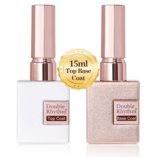 Double Rhythm 2-Piece No Wipe Gel Top and Base Coat Set - 15ml Clear Gloss