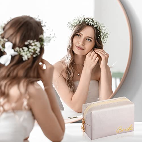 Hillban 6 Pcs Bride & Bridesmaid Makeup Bags Set - Waterproof PU Leather