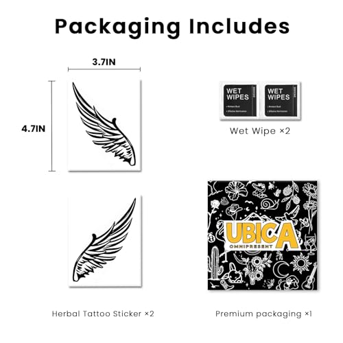 Semi Permanent Tattoo, 2 Sheets Realistic Temporary Tattoos for Women Men Adult, Lasts 2 Weeks Fake Tattoos for Arm Wrist, Waterproof and Non-Reflective, Flying Wings Couple Set