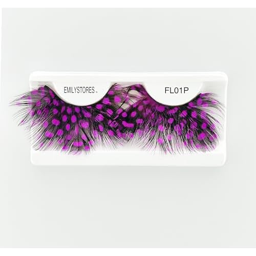 EMILYSTORES Pink Dots Faux-Feather False Eyelashes Halloween Colorful Eye lashes Extension For Beetlejuice Costume Cosplay Show Looking Masquerade Party Eyelashes 1 Pair