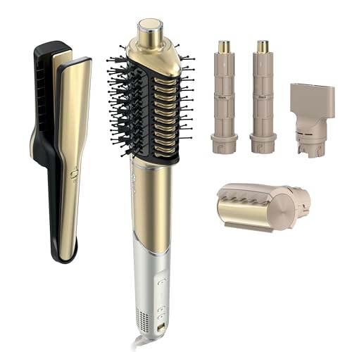 Shark FlexStyle Glam Hair Styler Set with Ceramic & Powerful Air, Straight & Wavy Hair, Gold - HD6051S