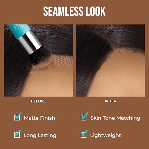 KISS Colors & Care Lace Wig Tinting Powder & Brush, 2 Brown Shades, Oil Control Formula, Matte Finish, Vegan, Cruelty Free, Hyaluronic Acid & Coconut Extract Infused, 8g (0.28 oz.) - Light Duo