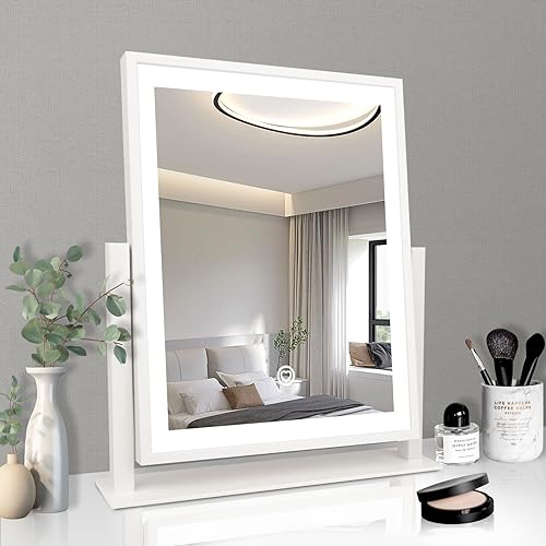 Beelux Vanity Mirror with Lights,15.3" Makeup Mirror with Light Smart Touch Control Dimmable 3 Modes Lighted LED Mirror 360¡ÆRotation White for Christmas Birthday Thanksgiving Mother's Day