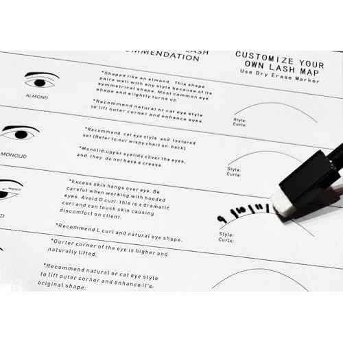 LEES A.M. 1 PC Lash Mapping Chart Eyelash Extension Beginner Training Practice Chart Lash Map Supply Kit, Beginner Eyelash Extension Curl and Diameter Sheet for Lash Supply Kit