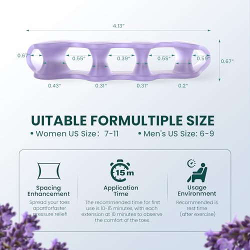 Welnove Lavender 4 Pack Toe Spacers for Pain Relief & Bunion Correction