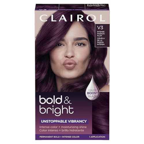 Clairol Bold & Bright Permanent Hair Dye, V3 Intense Passion Plum Hair Color, Pack of 1