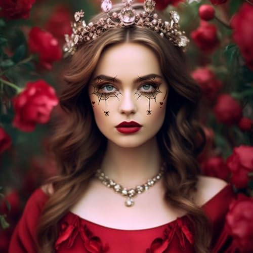 10 sheets Halloween Temporary Face Tattoo Stickers Horror Spider Heart Scar Women Adults Makeup Art Decorations Accessories Day of The Dead Party Props