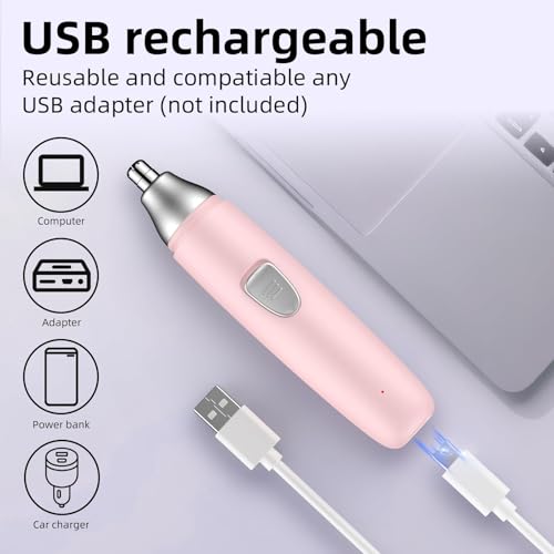 Nose Hair Trimmer Professional Painless Eyebrow Trimmer Powerful Motor and Edge Blades for Smoother Cutting (Pink)