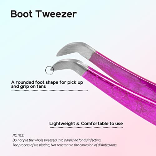 VAVALASH Lash Tweezers For Eyelash Extensions Pink Ice Crack Boot Tweezers For Making Volume And Classic Fans 1 PCS Professional Individual Lashes Tweezer (Pink, V01）