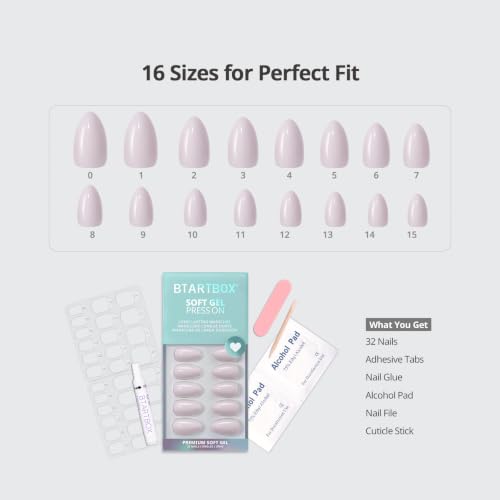 BTArtbox Press On Nails Almond Pastel Purple 32pc Kit