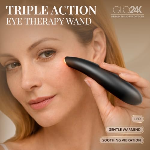 GLO24K Heated Eye Wand & Eye Massager Tool ? Gentle Warmth & Vibration for Smoother-Looking Skin, Refreshing Under-Eyes Massage, Portable Beauty Device