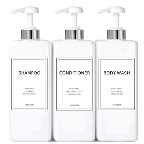 DIDROOM Silver & White Modern Refillable Shampoo & Conditioner Dispenser Set (21 oz, Pack of 3)